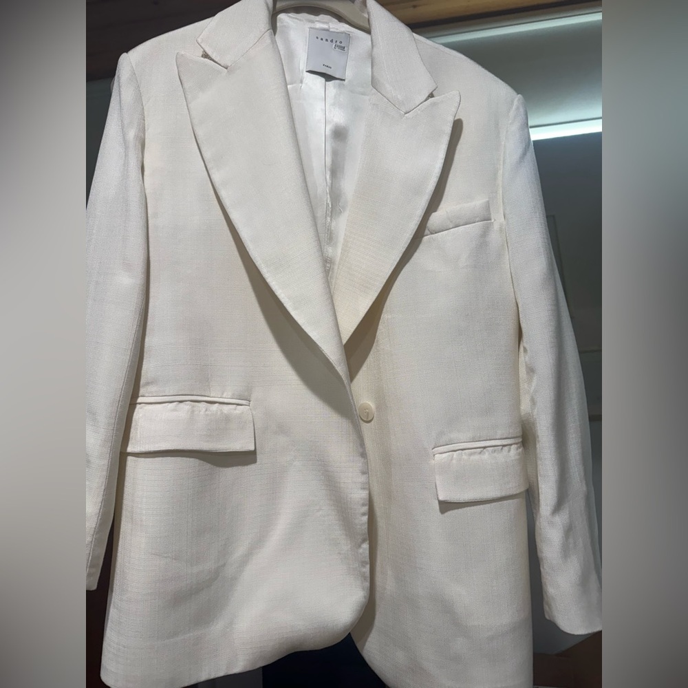 Sandro Paris silk Elegant White Blazer
